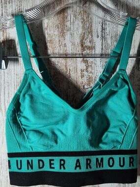 Under Armour Womens Teal Seamless Longline Sports Bra Black Logo Band XS